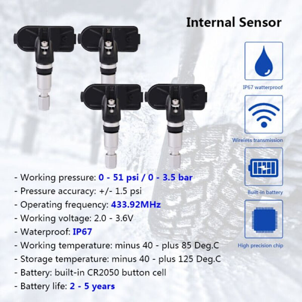 Integrerad däcktrycksövervakning TPMS däcktrycksensor biltillbehör