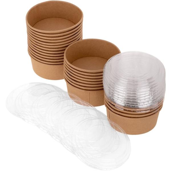 Salladskålar i kraftpapper med PET-lock för take away 25 st 15 / 12,8 x 5 cm 750 ml