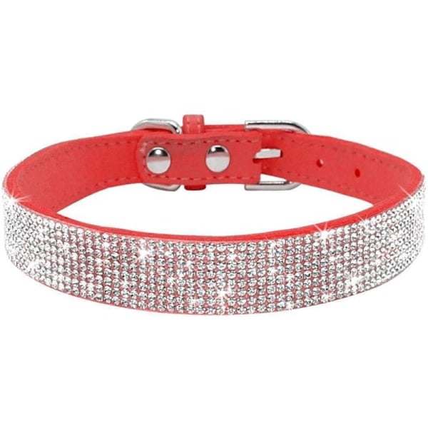 Hundhalsband med strass, glitter, mjukt mocka, katt, strass, stort, rött