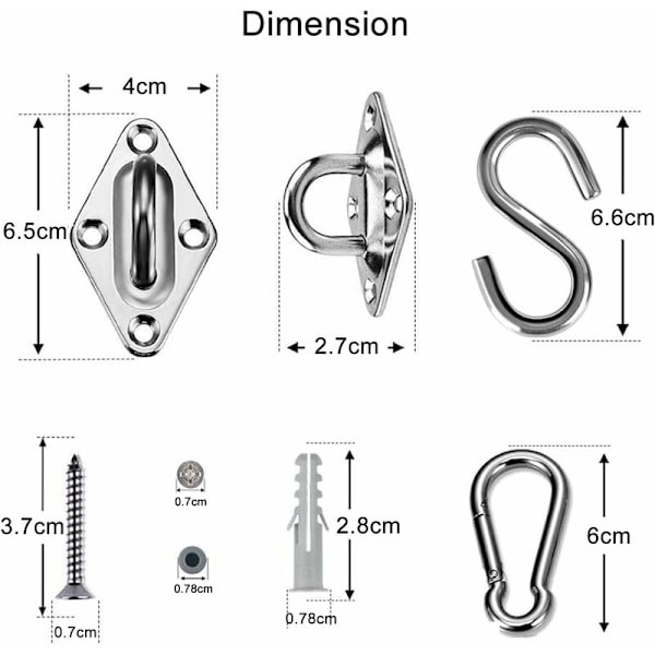 Solsejl Beslagssæt 42 Dele Rustfrit Stål Hardware til Rektangulære og Trekantede Solsejl Installation, 15-22CM