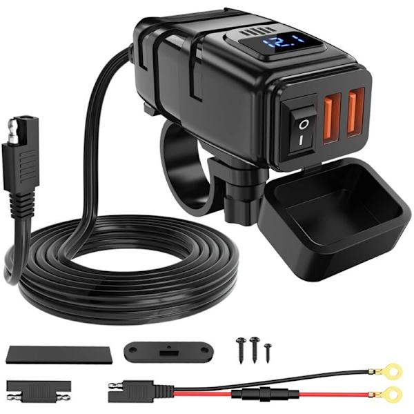 USB-oplader, 6,8A opladning 3.0 dobbelt USB-telefonoplader med voltmeter og tænd/sluk-knap