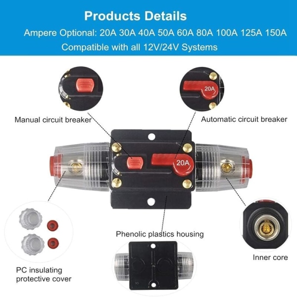 DC 12V 20A Auton suojausäänen piirin katkaisija sulakepidike (12V 20A)