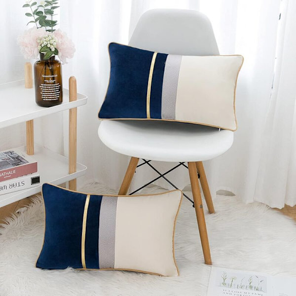 Moderne Rektangulære Putetrekk Dekorative Solide Lange Putesett for Sofa Benk Soverom Bilstol Blå 30x50cm