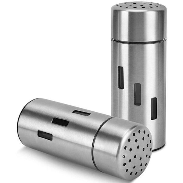 3 stk. salt- og pebershaker, rustfrit stål krydderirystelse, si til salt, sukker, peber, krydderier