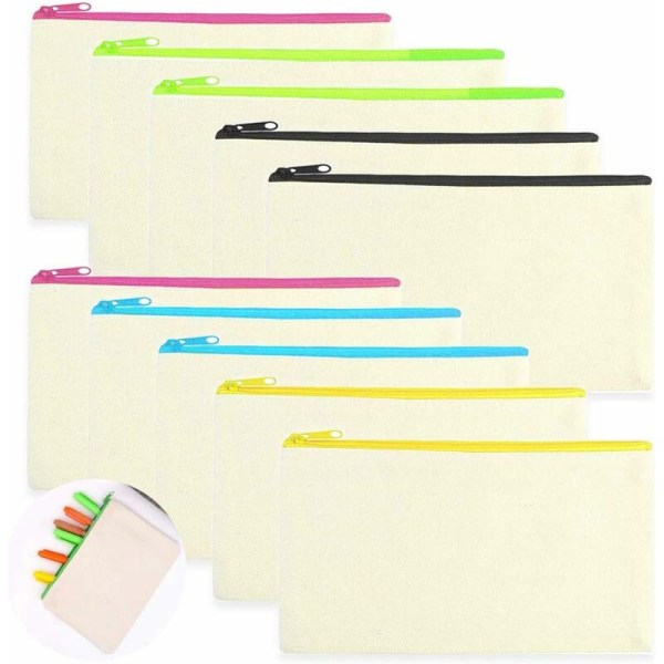 10 st DIY Canvas Kosmetikpåse, Sminkväskor, Canvas Myntplånbok, Canvas Sminkväska, Canvas Förvaringsväska, Anpassade Tygväska - Fei Yu