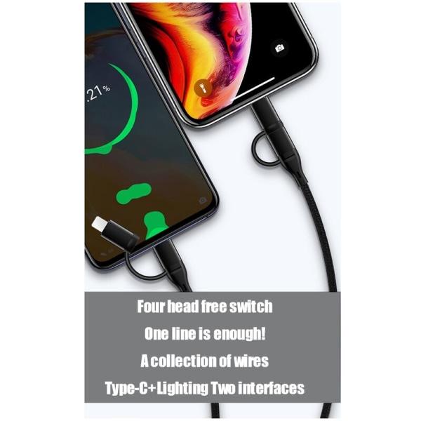 4 i 1 PD-ladekabel Multifunksjonell ladedatakabel Type-C til Type-C ladekabel Ladekabel