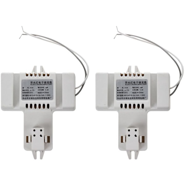 2X Hvid Plastik Lysstofrør Forkobling 220V 0.19A 38W Rør Pære Pin 2D Skall