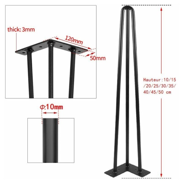 4 stk. møbelben DIY pindeben bordben stolben med 3 stænger 16 skruer + 4 benbeskyttere højde 15 cm stangdiameter 10 mm