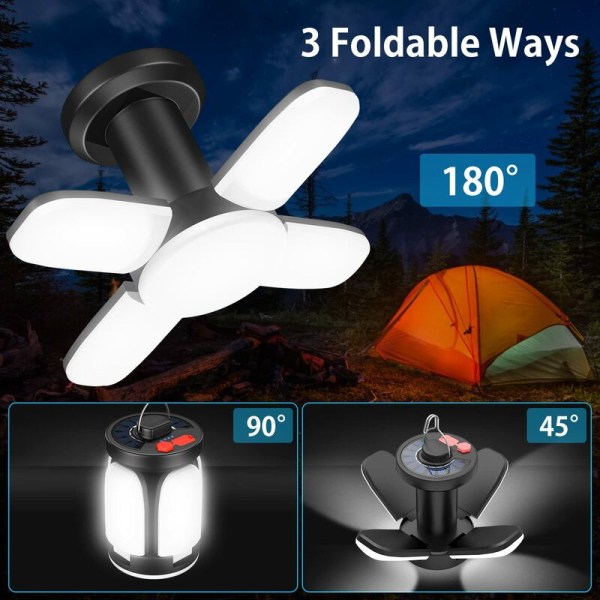 3600mAh LED solcelle campinglampe USB genopladelig lanterne, 6 tilstande SOS vandtæt bærbar IP67 vandtæt campinglampe teltlys til udendørs vandreture