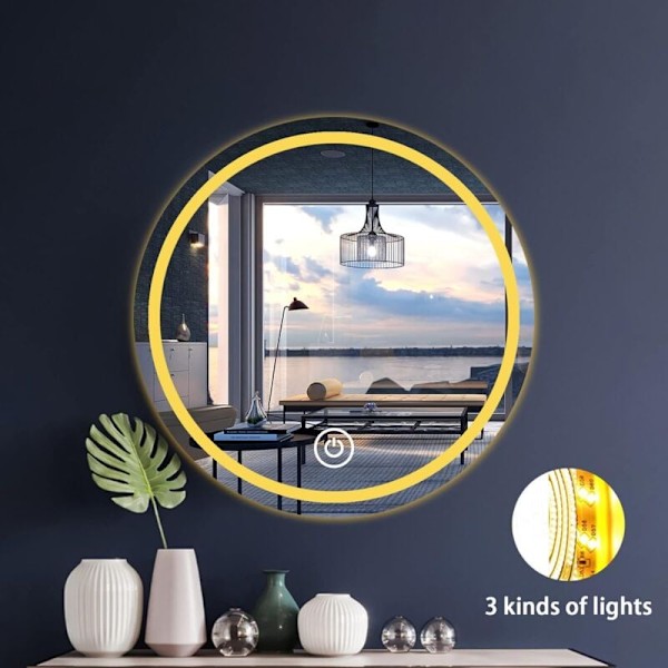 Runda väggspel för vardagsrum, badrum, smink, belyst spegel för sovrum, LED (40CM)