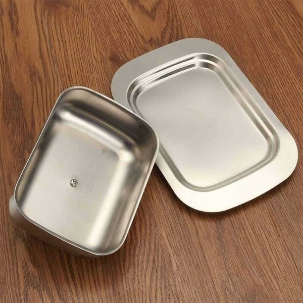 Smørboks i rustfritt stål, smørboks i metall med lokk, smørklokke smørboks smørkjøler smørboks sølv, 12,2 x 18,5 x 6,8 cm-