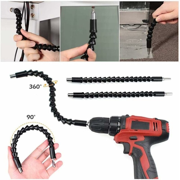 105 Graders Vinkelborr Adapter + 7mm-19mm Universal Ratschborr Adapter + 1/4 \" Flexibel Förlängning Mjuk Axel Borrhållare + 3 Slagsocklar