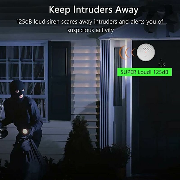 Glasbrudsdetektorer, eMylo Vinduealarm med 125 DB Alarm, Vindue Vibrationsalarm til dit Hjem, Kontor, Garage, Kollegieværelse eller endda Campingvogn (2 stk)