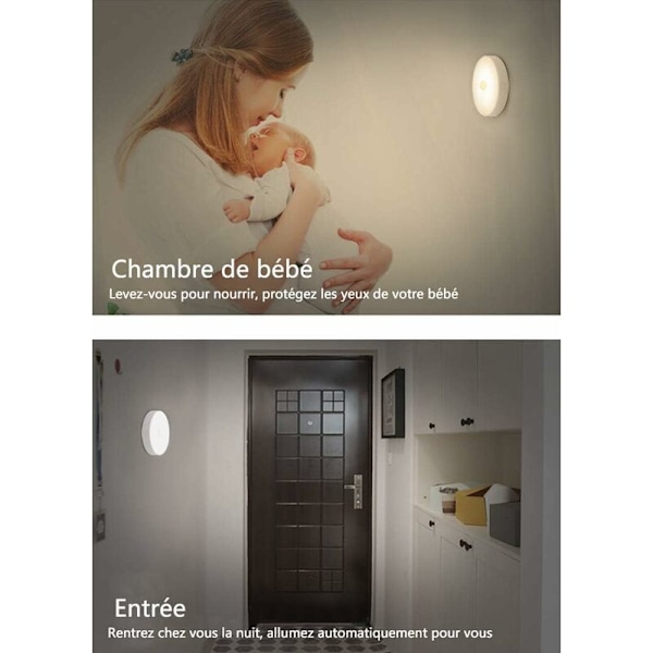 Trådløs LED Natlampe, Automatisk Bevægelsessensor, 3 Lysstyrke Niveau Skablys til Soveværelse, Stue, Garage, Gang Varmt Lys