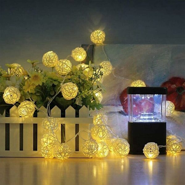 LED Rattan Kuglelys, 5 m, 40 LED'er, Stænger, Vandtæt, IP44 Rattan Kugler, Lysguirlande, Julepynt til Bryllup, Plæne, Jul, Hjem,