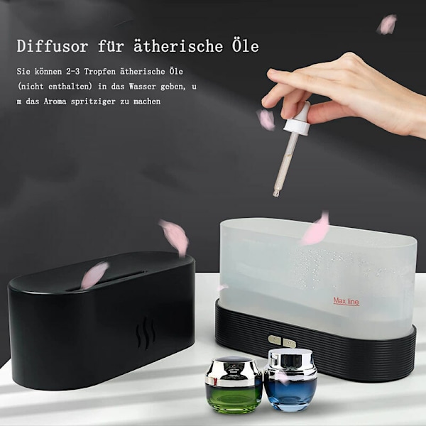 Aromadiffuser for eteriske oljer, flammeeffekt aromadiffuser, luftfukter med 2 lysstyrke nattlys, vannløs automatisk avstenging, USB