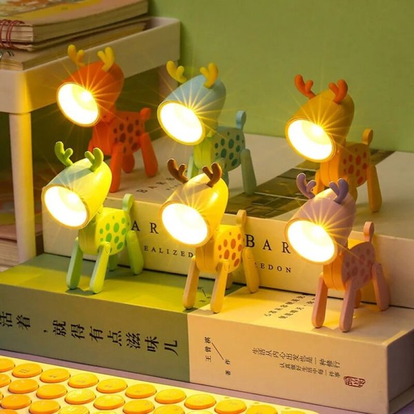 Mini Natlampe til Børn, LED Natlys med Mobiltelefonholder, Orange Kawaii Dekorativ Hjortefigur, Foldbar Bordlampe til Soveværelse Babyværelse