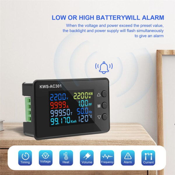 Digital display ström- och spänningsmätare 50-300V AC Multifunktionell wattmeter Elmätare AC Power Detector 20A