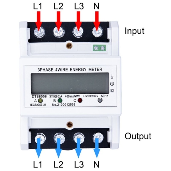 DTS8558 Din-skena 3-fas 4-tråds elektrisk kilowattimme elförbrukning energimätare wattmeter KWh 5(80)A 50Hz LCD