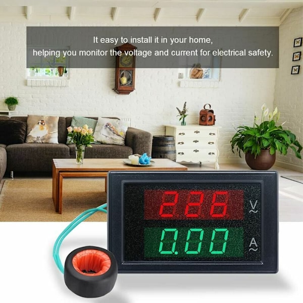 Digital Voltmeter Ammeter AC 80-300V 0-100A - Volt Amperage Display Multimeter 2 i 1