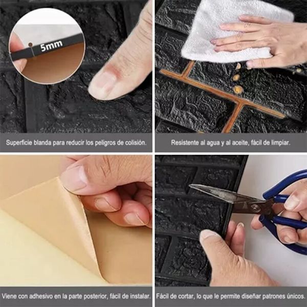 3D-tiilikuvioitu kuori- ja liimaa -tapetti, 10 pakkausta itseliimautuvia 3D-tiiliseinäpaneeleita, vedenpitävä PE-irrotettava tapetti