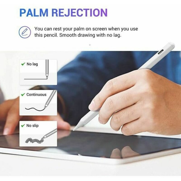 iPad Touch Pen - Tilt-følsom funktion, egnet til Apple tablets (Hvid)