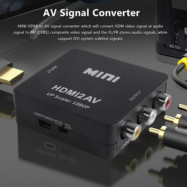 MINI To 3RCA CVBS Komposiittivideo AV-muunninsovitin TV PS3 VCR DVD Musta
