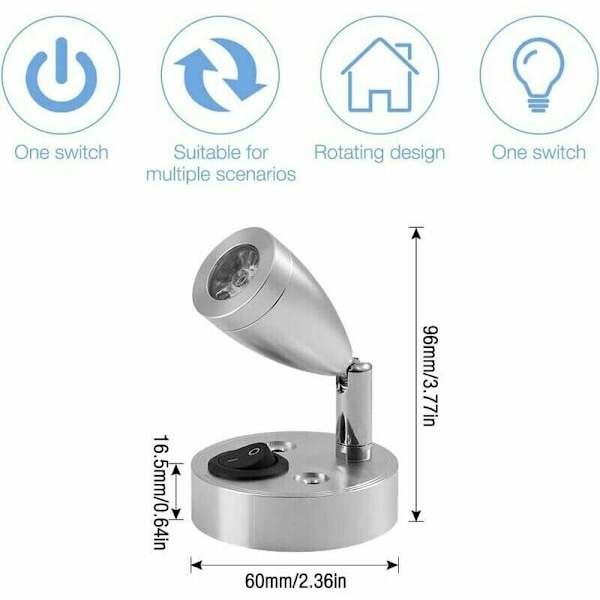 12V LED Spotleselamp for Lesing, 2 stk. Caravan Innvendige Lys, 3W LED Bobil Leselys med Bryter, Auto LED Innvendig Lys for Bobil, Ca