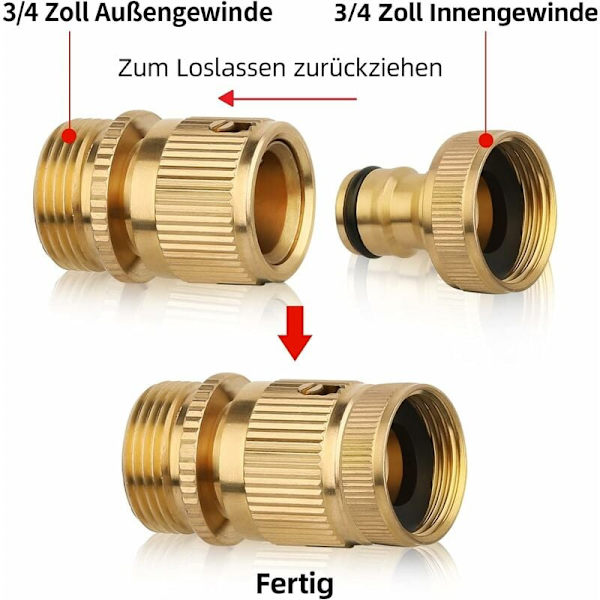 2 stk. 3/4 tommer hurtigkobling messing haveslangeforbindelser