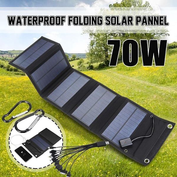 70W Taitettava Aurinkopaneelilaturi 5V DC Ulostulolla (10 Liitintä) ja USB-portilla, Kannettava Virta-asema
