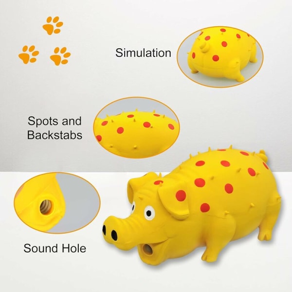 Prikket Latex Hundetyggespil med Lyd fra Oinks - Hundelegetøj - Holdbart og Selvlegende - 8\" (Ca. 8\") Tænder Klemmelegetøj (Gul)