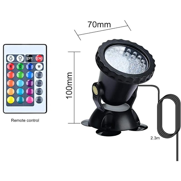 RGB Akvarium Projektor, Vandtæt Undervandsfisk Belysning, IP68 Vandafvisende LED Lampe Justerbar Vinkel Lys med Fjernbetjening til Have Dam