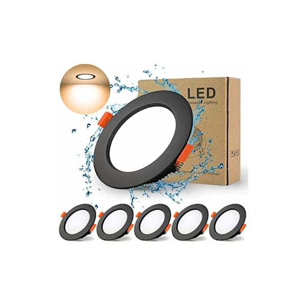 Extra Platta Svarta LED Inbyggda Spotlight, 5-pack 7W 700LM = 70W Glödlampa, IP44, 3000K Varmvit, AC 220-240V, Utskärning 80-90mm, Rund Ultratunn