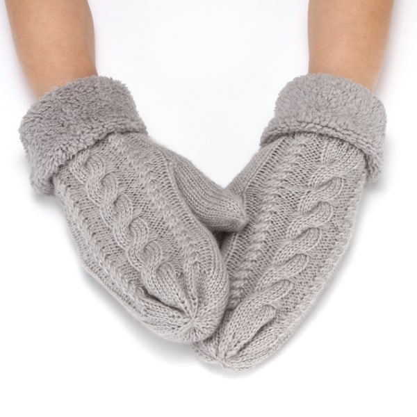 Handsker Kvinders tyk fleeceforede termisk strikkede termiske vinterhandsker Fingerløse handsker til kvinder (grå)