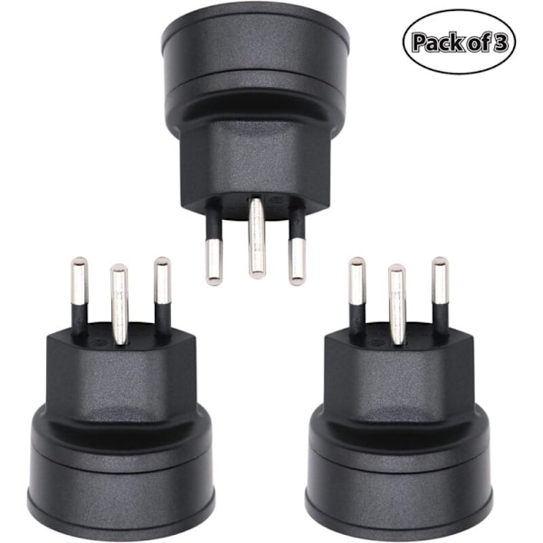 EU til Sveits / Liechtenstein 2-pin adapter DE/FR/IT/ES 3-pin kontakt for Frankrike / Tyskland besøkende (3 stykker, svart)