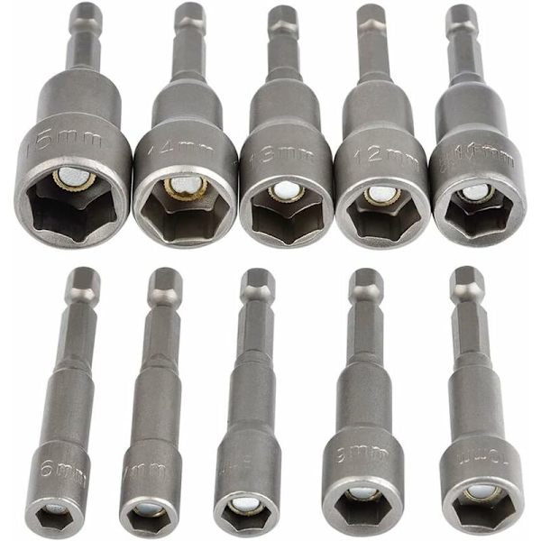 Magnetisk Hex Socket 10Pcs Slagdriver Socket 6-15mm, Magnetisk Hex Socket Nøglesæt Magnetisk 1/4 Hex Socket Socket Adapter Værktøj