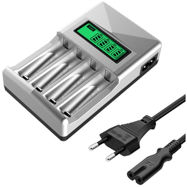 4-Slots Intelligent Batterilader til AA/AAA NiCd NiMh Genopladelige Batterier LCD Display EU Stik