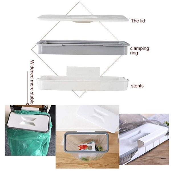 Hengende søppelposeholder, søppelstativ, søppelposeholder-arrangør, søppelbøtte for skap, med lokk søppelposeholder