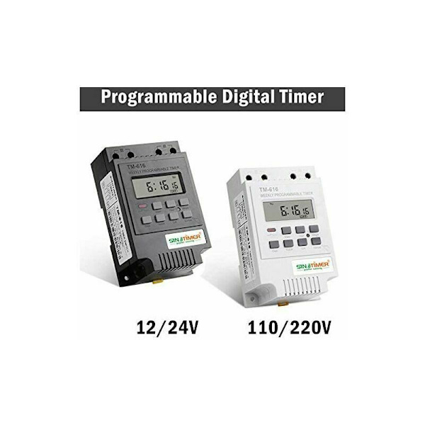 TM616 Relæafbryderprogrammer, 12V Elektrisk Ugentlig Timeur med Digital LCD-Skærm - Hvid