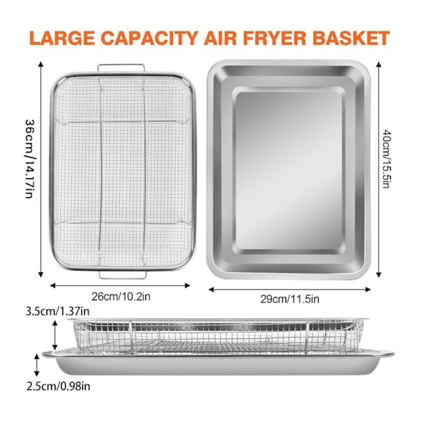 Luftfrityrkurv i rustfritt stål til ovn, Luftfrityrtilbehør, Stativ og panne for grønnsaker, Ikke-klebende