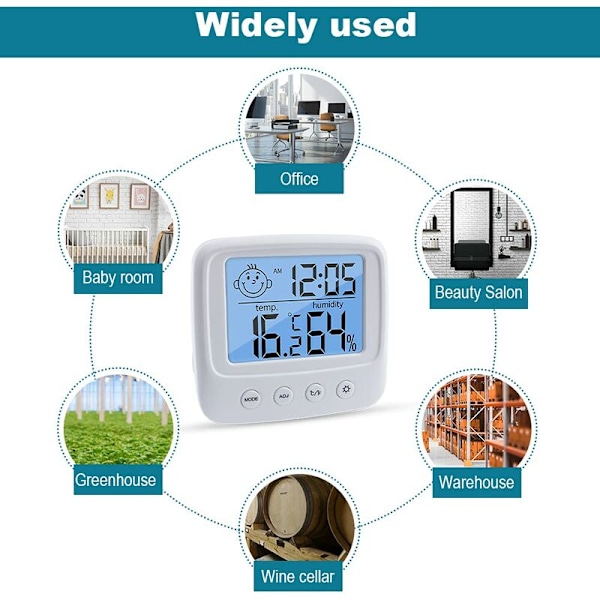 Høj præcision indendørs digital termometer, hygrometer, temperatur- og luftfugtighedsmåler, termo-hygrometer, baggrundsbelyst komfortniveauindikator, ur a