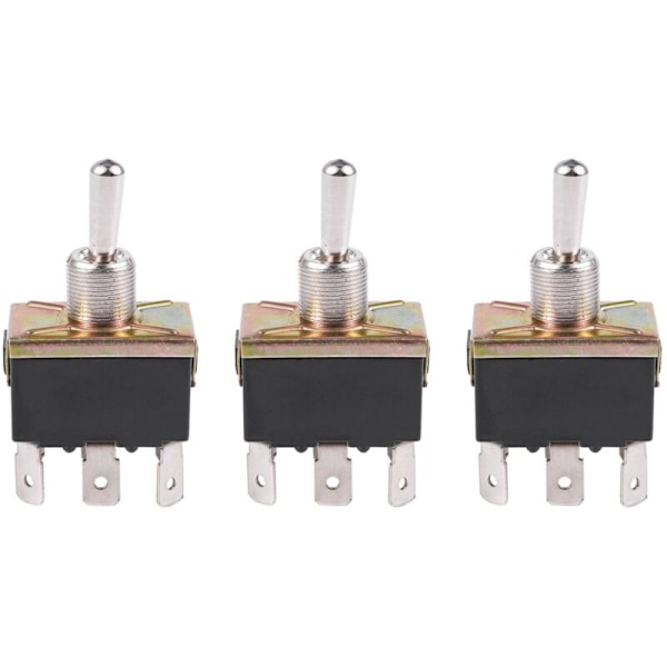 3X AC 250V/10A 125V/15 DPDT 3 Position ON/OFF/ON 6 Pin Toggle Switch Sort + Sølv