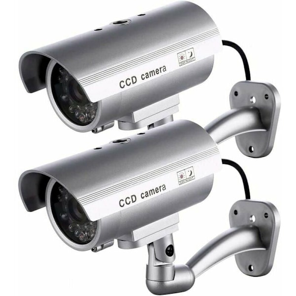 2-pack Dummykameror, Falska Utomhuskameror för Inomhus- eller Utomhusbruk, med Kulform och Blinkande LED, RTGPT (Silver)