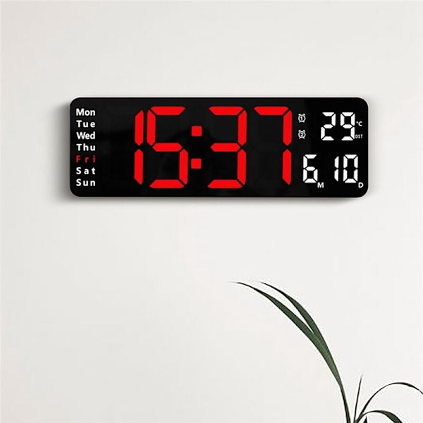 Stor digital väggklocka fjärrkontroll temperatur datum veckodag display timer nedräkning bord väggklocka dubbla larm LED-klockor A