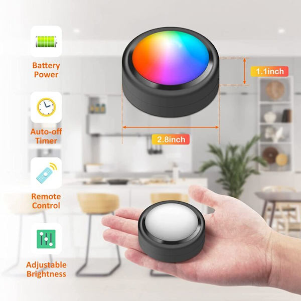 Ljus med fjärrkontroll, 16 färger RGB LED-under-skåpsbelysning, batteridrivna lampor för garderob, sovrum