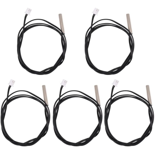 5 stk 1 meter vanntett temperatursensorprobe, 10K 3950 NTC rustfritt stål termistorprobe, digital forlengelseskabel, CPU temperatursensor, Bl