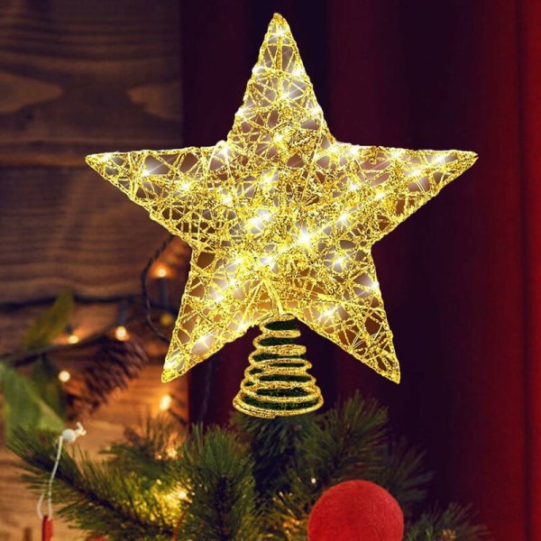 Stjärna julgran, 25 cm stjärna upplyst julgran, metall design 20 LED-ljus Julgran Topper för festlig jul heminredning (Glitt