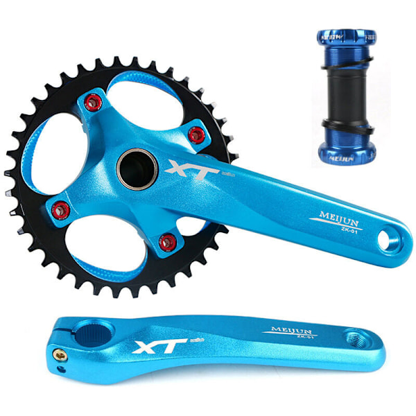 MEIJUN 170 Dirt Bike Off-Road Bike Hollow Integrated Crank XF Modified Single Disc 104BCD 34T Crankset Bottom Bracket Blue