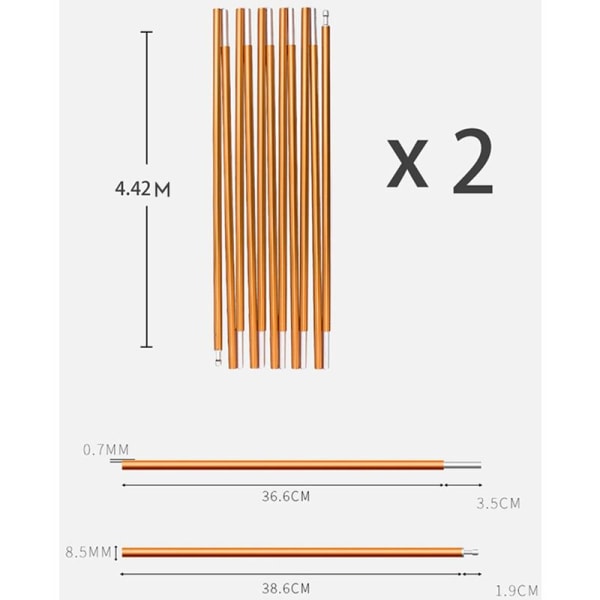 Utomhus Camping Utrustning 8.5Mm 4.42M Aluminiumlegering Pol Legering Stödstång 5-8 Personer Camping Tillbehör