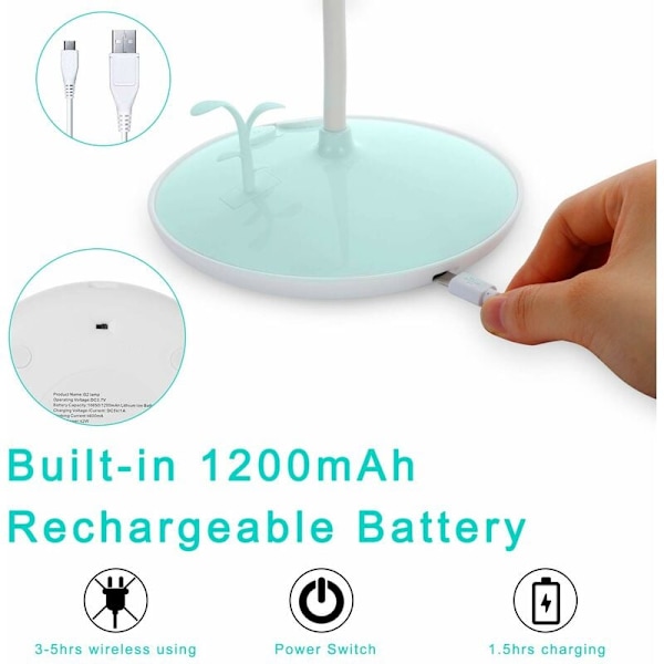 Oppladbar LED-skrivebordslampe med USB-ladeport, iøynefallende bord med nattlys, 3 lysstyrkenivåer, multifunksjonelt moderne bord, bærbar R